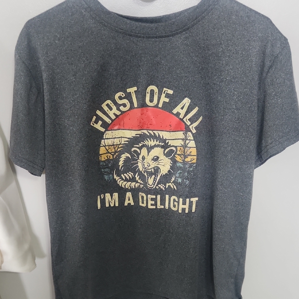 Women's Dark Gray Graphic Tee - 'First of All I'm a Delight'